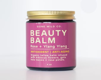 Anti-Aging Tallow Beauty Balm | Rose & Ylang Ylang | Natural Anti-Aging Skincare | Antioxidant Face Moisturizer