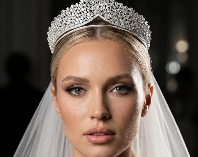 Featured listing image: Handmade Bridal Tiara: Silver Plated Zircon Wedding Crown