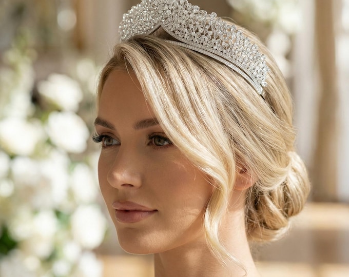 Featured listing image: Handmade Bridal Tiara: Silver Plated Zircon Wedding Crown