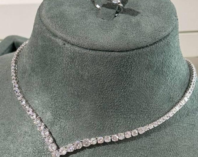 Featured listing image: Cubic Zirconia Tennis Jewelry Set: Rhodium Plated Necklace, Bracelet, Earrings & Ring