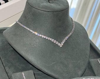 USA Cubic Zirconia Tennis Schmuck Set: Rhodium überzogene Halskette, Armband, Ohrringe & Ring