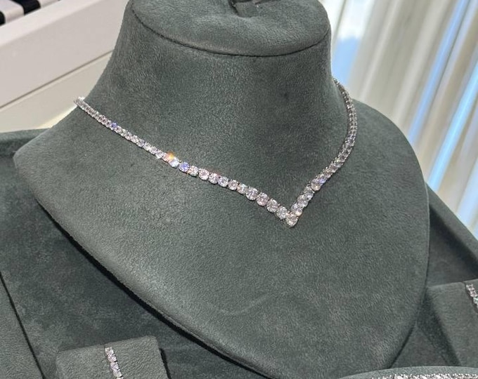 Featured listing image: USA Cubic Zirconia Tennis Jewelry Set: Rhodium Plated Necklace, Bracelet, Earrings & Ring