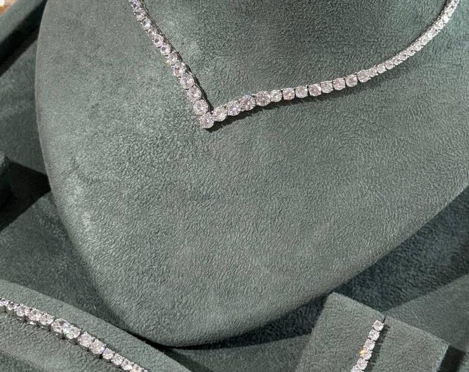 Featured listing image: USA Cubic Zirconia Tennis Jewelry Set: Rhodium Plated Necklace, Bracelet, Earrings & Ring