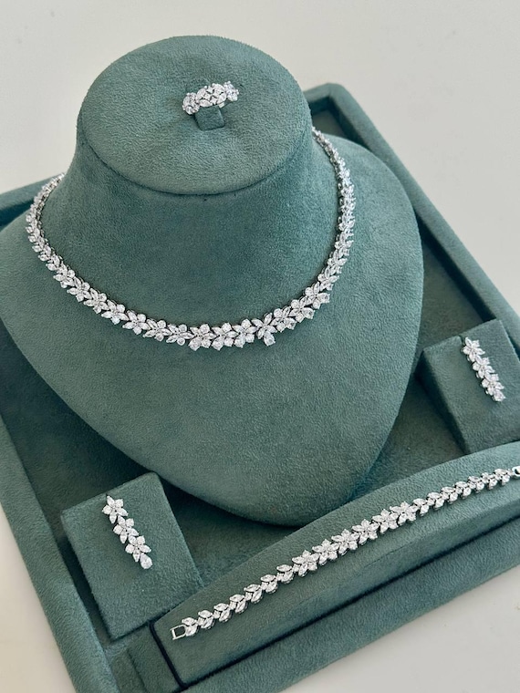 Bridal jewelry sets –wedding Zircon Necklace, Bracelet, Earrings & Ring