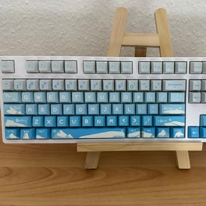 Snowy Ice Theme Keycap Set, Backlit Keycap Set for Mechanical Keyboard, Gradient Side Print Keycaps, 122 Key, Blue White Keycaps, Gifts