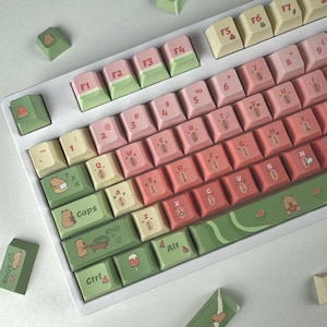 Leuke Capybara-thema-toetsenset, Meloen Capybara-toetsen, 127 toetsen, kersenhouten profiel, verlichte toetsen met zijprint, cadeau voor Capybara-liefhebbers