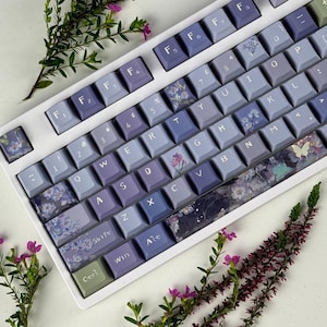 Lavender Flower Theme Keycap set, Purple Lilac Keycap set For Mechanical Keyboard, PBT material, cute keycaps, Gift for her
