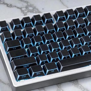 Black Translucent Keycap Set - Minimalistic Gaming Keycaps for Mechanical Keyboard, Cherry Profile, Side Printed Backlit Keycaps