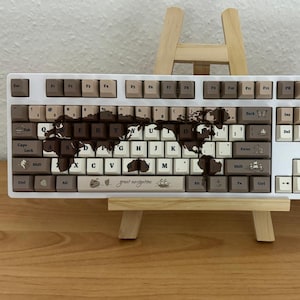 Gammal världskarta tangentbordsuppsättning för mekaniskt tangentbord, retro nautisk karta tema tangentbordsuppsättning, 156 tangenter, mx-brytartyp, körsbärsprofil