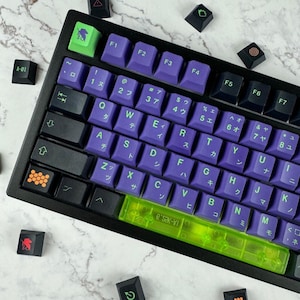Eva Unit 01 Mecha Robot Anime Theme Keycap Set, Japanese Style Keyboard, 135 Keys, PBT Material, Backlit Keycaps, Gifts