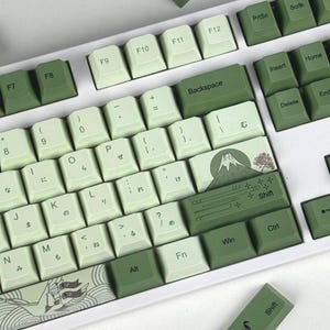 Set di tasti Matcha Mint Green, set di tasti con tema giapponese verde, profilo ciliegia, regali per gli amanti del Matcha, materiale PBT, 139 tasti,