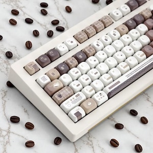 Lofi Coffee Keycap Set - Latte Cafe Theme Keycaps for Mechanical Keyboard, Coffe Lover Gift, PBT, Mao Profil