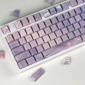 Set di tasti viola pastello, tasti con tema acquerello, tipo di interruttore MX, 130 tasti, materiale PBT, accessori per tastiera