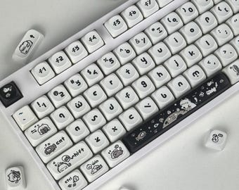 Juego de teclas con diseño de gato: Juego de teclas de gato negro kawaii para teclado mecánico, 140 teclas, material PBT, perfil Mao, regalo para amantes de los gatos.