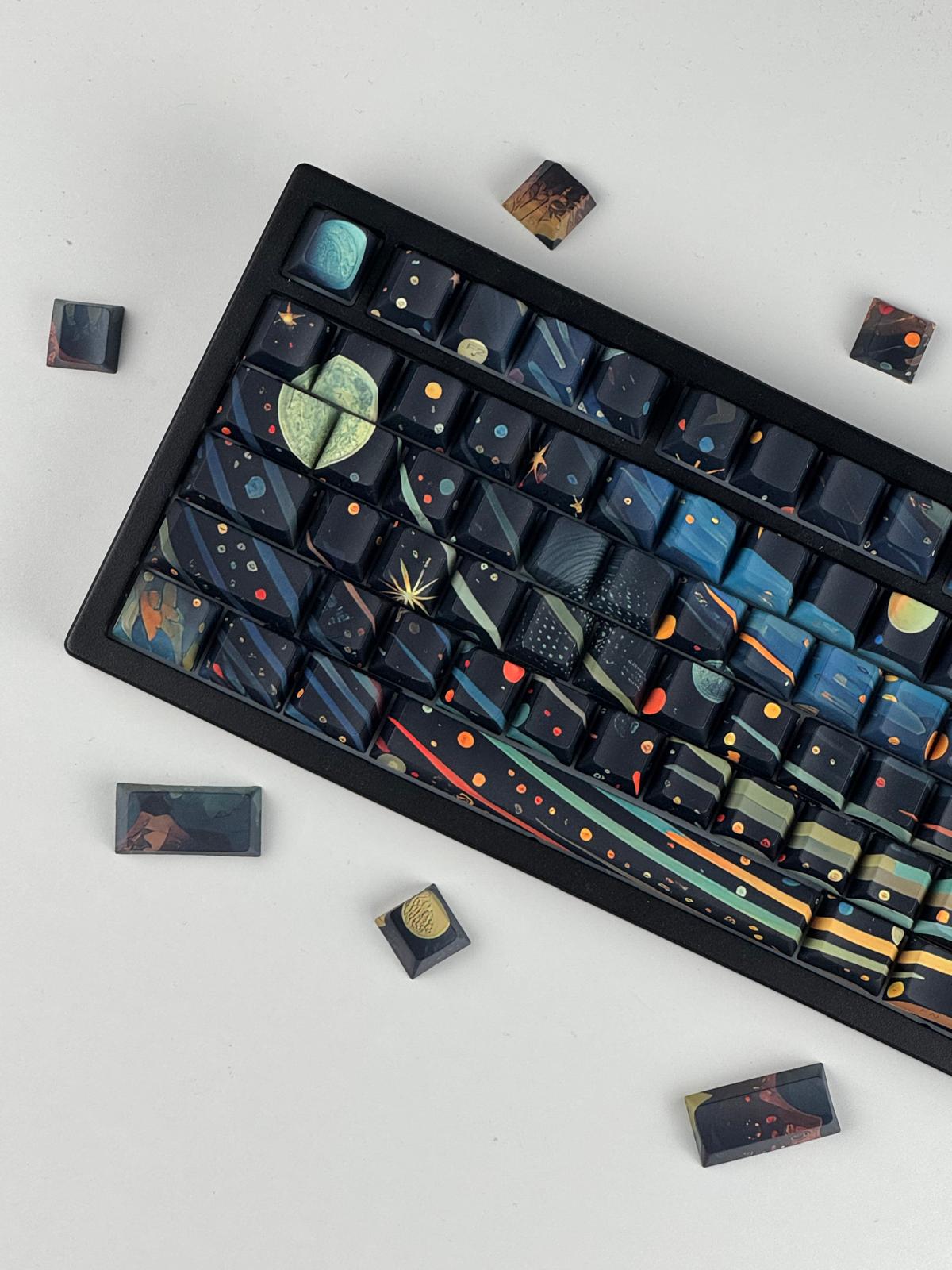 宇宙星空キーキャップセット、メカニカルキーボード用満月キーキャップ