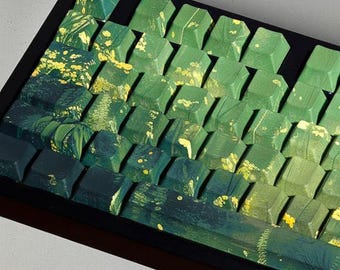 Juego de teclas retro con diseño de bosque, con impresión lateral retroiluminada para teclado mecánico, material PBT, perfil de cereza, ideal para amantes de las plantas.