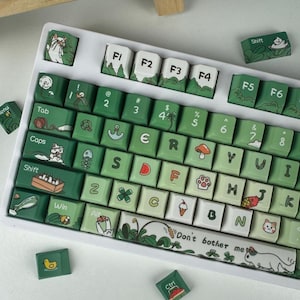 134 Keys Cute Matcha Cat Keycap set, Green Plant Theme Keycap set for Mechanical Keyboard, MDA Profile, PBT Material, mx switch type, Gifts