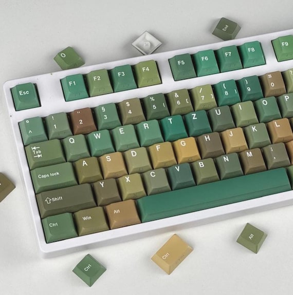 Retro Green Keycap Set, Aesthetic Keycaps Mechanical Keyboard, Forest Keycap, custom keycap, retro keycap, PBT Material, Cherry Profil, Gift