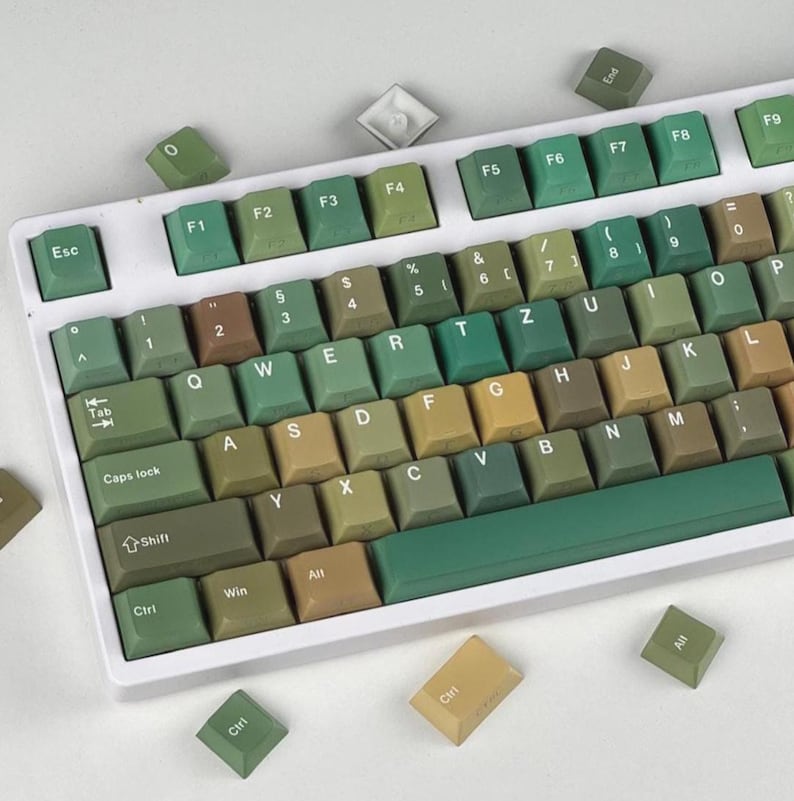 Retro Green Keycap Set, Aesthetic Keycaps Mechanical Keyboard, Forest Keycap, custom keycap, retro keycap, PBT Material, Cherry Profile, Gift image 1