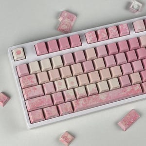 メカニカルキーボード用かわいいピンクの桜キーキャップセット、バックライト付きサイドプリントキーキャップセット、日本製キーキャップセット、OEMプロファイル、127キー、ギフト