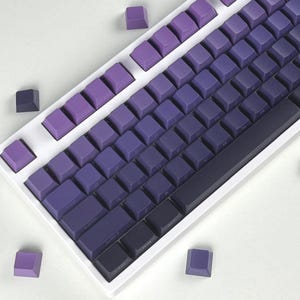 Zestaw nakładek klawiszy z nadrukiem bocznym w kolorze ciemnofioletowym, zestaw nakładek klawiszy Shine Trough do klawiatury mechanicznej, nakładki klawiszy w kolorze gradientowym, profil OEM, materiał PBT