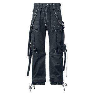 MIKAWIM Black Gothic Bondage Convertible Pants – Techwear Zip-Off Cargo Trousers with Chains, Eyelets & Straps (Unisex)