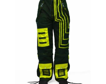 Pantalones Cyberpunk Techwear: Ropa urbana gótica holgada en negro y amarillo
