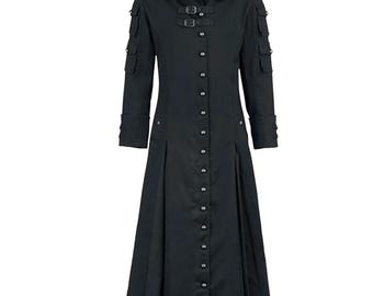 Mens Black Gothic Trench Coat Matrix Style Cargo Jacket Long Steampunk Mikawim