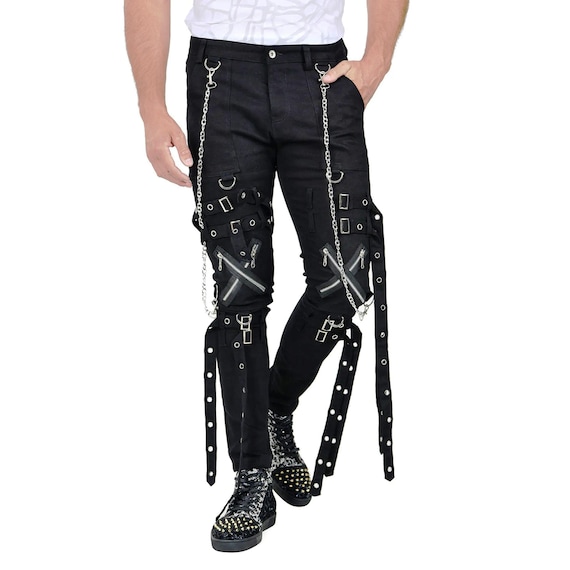 Pantalones ajustados góticos cyberpunk con cadenas: ropa técnica