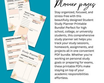 Student Study Planner Printable: Homework, Assignment & Project Tracker ...