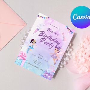 Fairy Birthday Editable Invitation Girl | Magical Purple Party Invite | Digital Download Canva Template | Instant Download