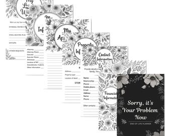 End-of-Life Planner:  Funeral Wishes Printable PDF - Instant Download