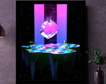 La Isla: Un viaje flotante de vaporwave a otro reino / Arte mural retrowave / Descarga instantánea / Archivo digital / Arte imprimible