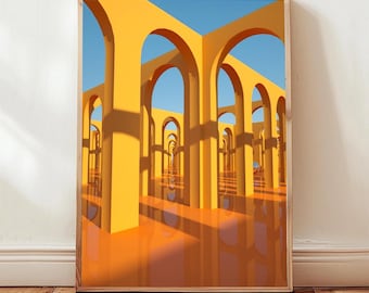 El Laberinto de la Mente / Lámina surrealista, Arte mural de viaje interior, Archivo digital espiritual, Descarga instantánea, Arte imprimible