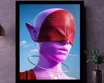 El que comprendió que su camino es invisible / Arte imprimible del viajero espiritual, obra de arte del viaje interior, monje extraterrestre con los ojos vendados