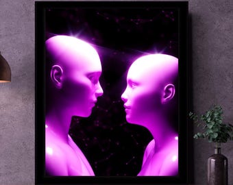La conexión espiritual de los amantes incondicionales Arte digital imprimible / Vínculo de almas gemelas / Seres cósmicos Amor verdadero / Amor desbordante