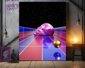 El que dejó el ego en el camino - Impresión del despertar espiritual, arte mural místico en 3D, viaje interior, visión del tercer ojo, estética de onda sintética