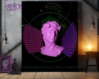 David a través del tiempo y el espacio - Impresión de arte digital, estética vaporwave, decoración cósmica, arte mural synthwave, descarga instantánea