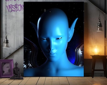 Arte digital imprimible del Ángel de la Verdad / Diseño Arcturiano, Arte mural espiritual, Decoración del Océano de la Honestidad, Obra de arte de un extraterrestre azul, Buscador de la Verdad