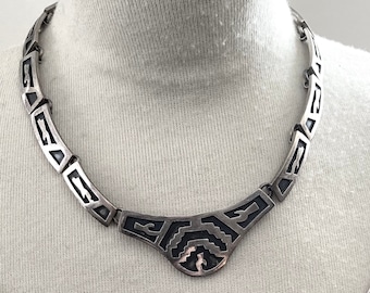 sterling heavy Taxco necklace vintage choker 925 Aztec