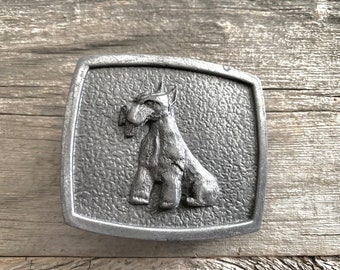 vintage belt buckle Scotty dog Scottish Terrier pewter 1970s