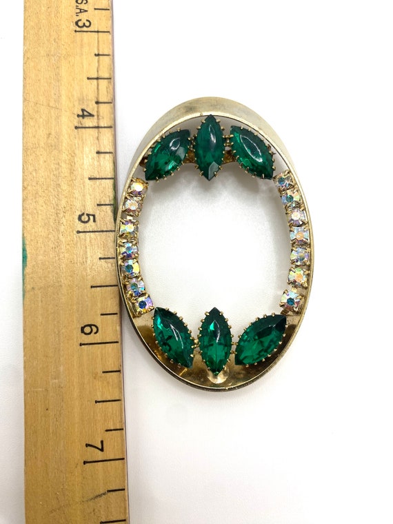 Large vintage oval Rhinestone brooch emerald marqu