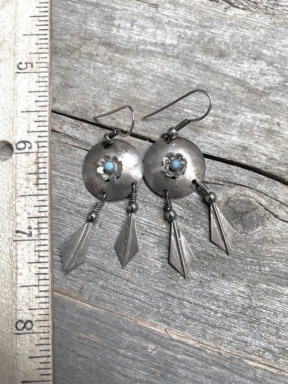 vintage sterling silver dangle FEATHER earrings t… - image 2