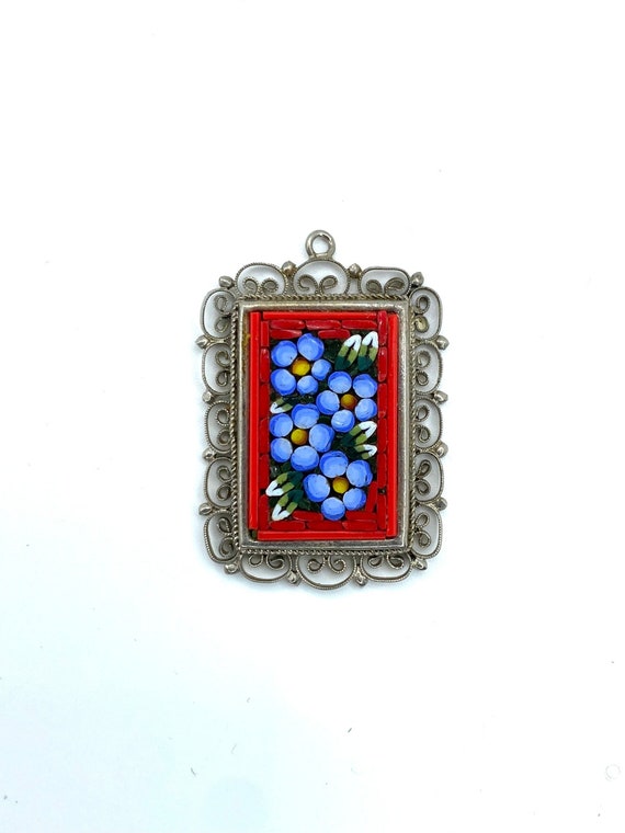 Micro Mosaic vintage Italy large pendant floral fl