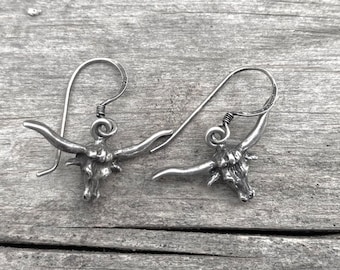 vintage sterling silver dangle earrings 925 longhorn steer skull