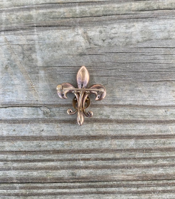 antique 10k gold watch pin Fleur de Lis - image 5