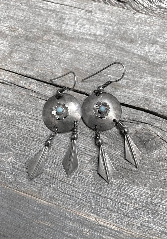 vintage sterling silver dangle FEATHER earrings t… - image 1