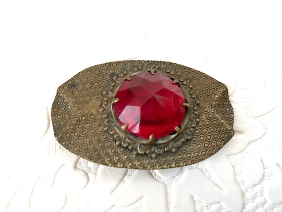 antique Vampire brooch pin red glass