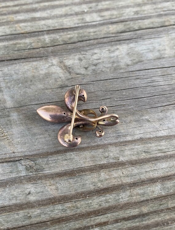 antique 10k gold watch pin Fleur de Lis - image 3