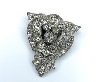 Vintage Ornate Rhinestone Dress Clip fur Art Deco